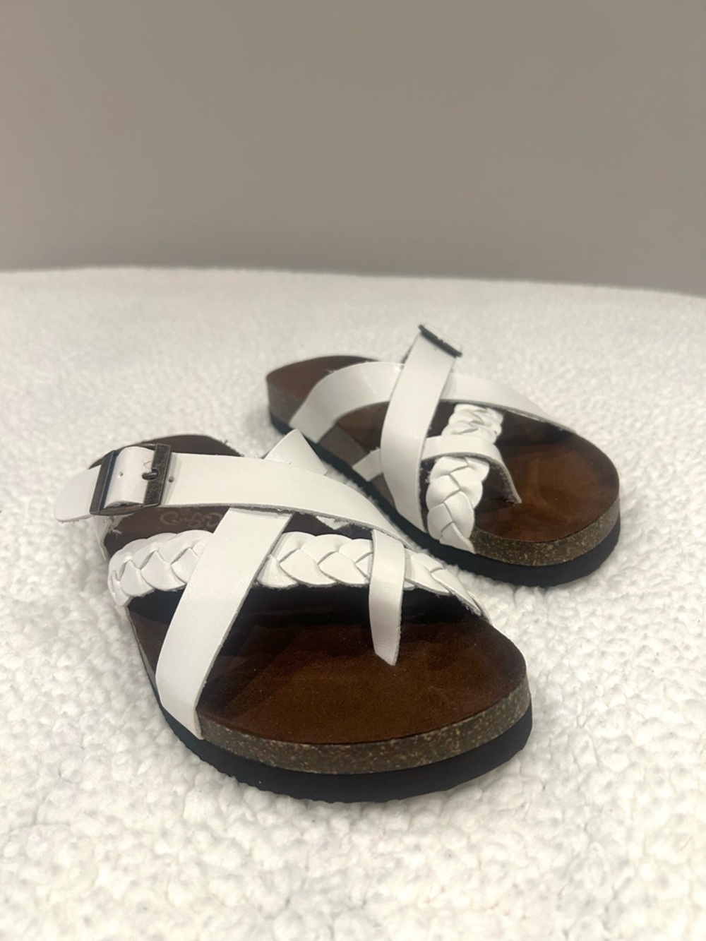 White Mountain Hazy Braided Comfort Sandals White Leather Women’s Size 6